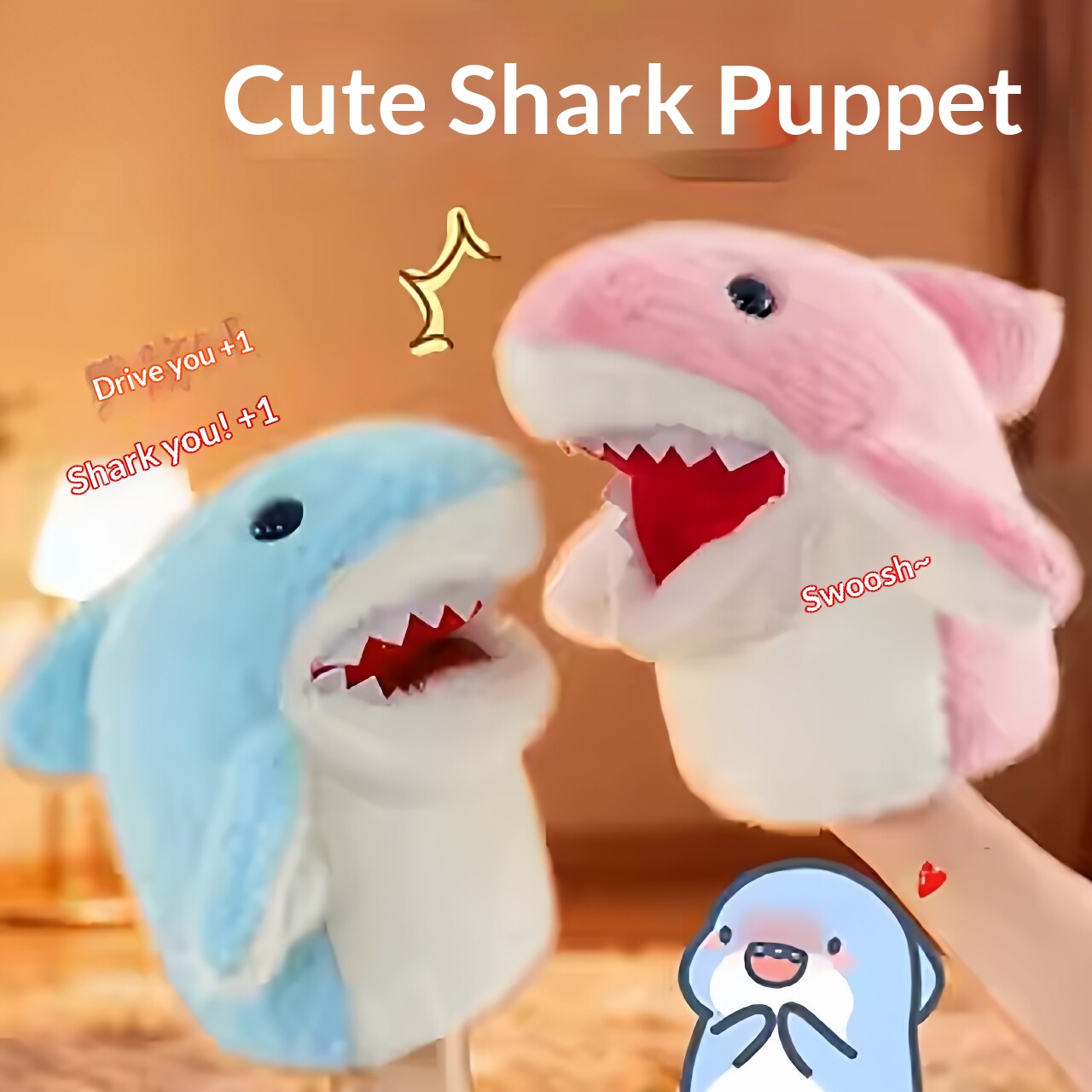 Soft Plush Doll - Fantoches de Tubarão de Pelúcia, Brinquedo